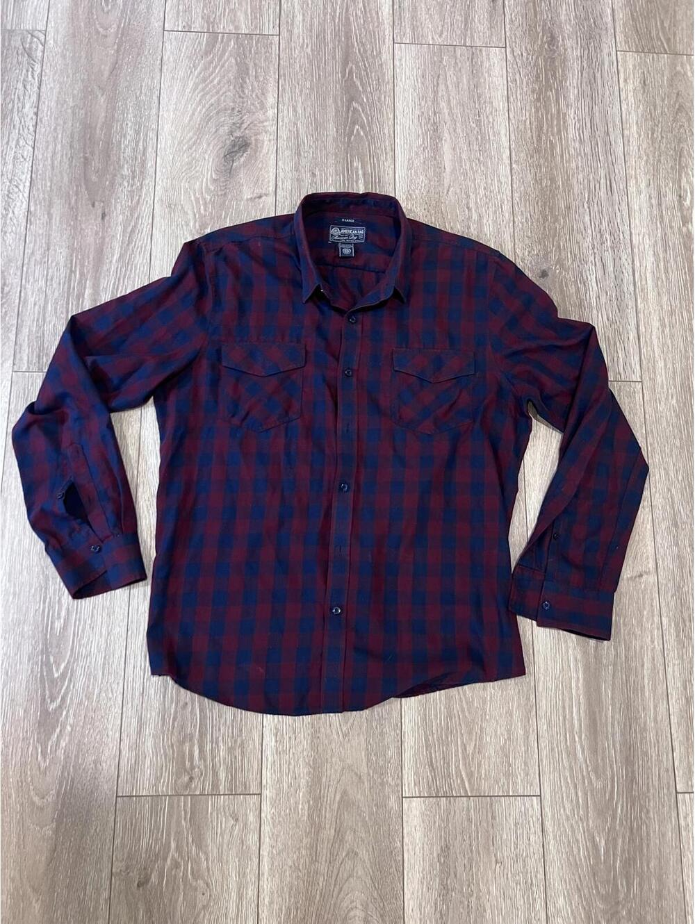American Rag Men's Red and Navy Blue Checkered Casual, with Chest Pockets, XL
